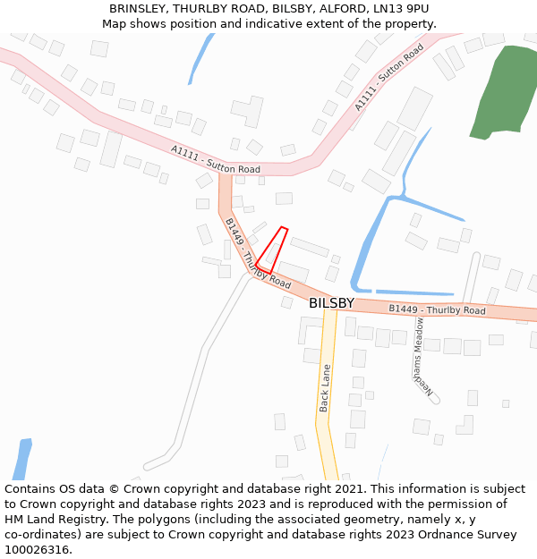 BRINSLEY, THURLBY ROAD, BILSBY, ALFORD, LN13 9PU: Location map and indicative extent of plot