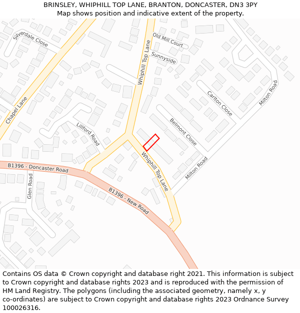 BRINSLEY, WHIPHILL TOP LANE, BRANTON, DONCASTER, DN3 3PY: Location map and indicative extent of plot