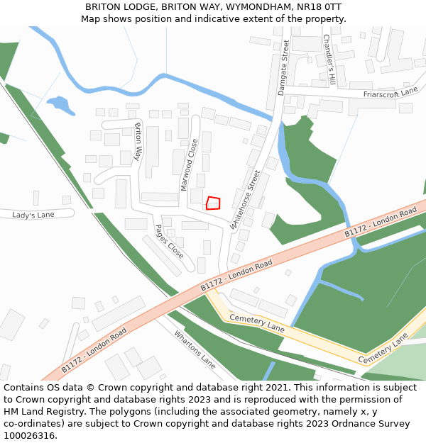 BRITON LODGE, BRITON WAY, WYMONDHAM, NR18 0TT: Location map and indicative extent of plot