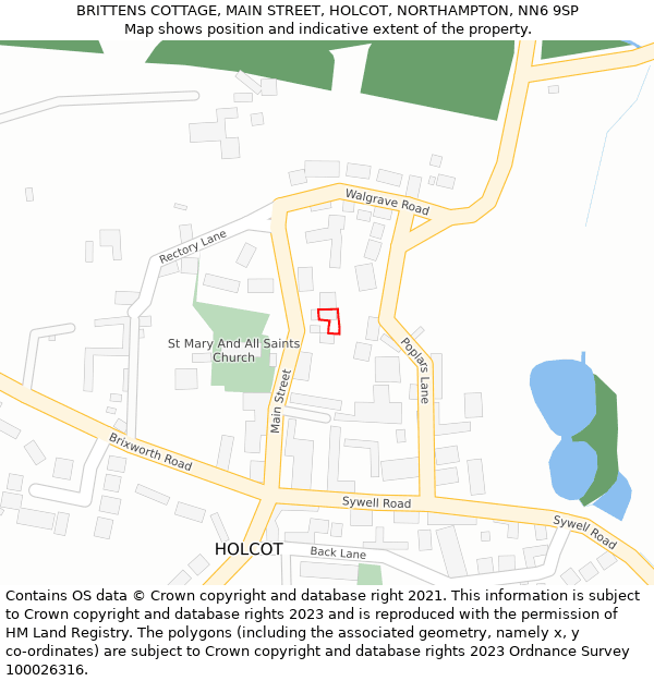 BRITTENS COTTAGE, MAIN STREET, HOLCOT, NORTHAMPTON, NN6 9SP: Location map and indicative extent of plot
