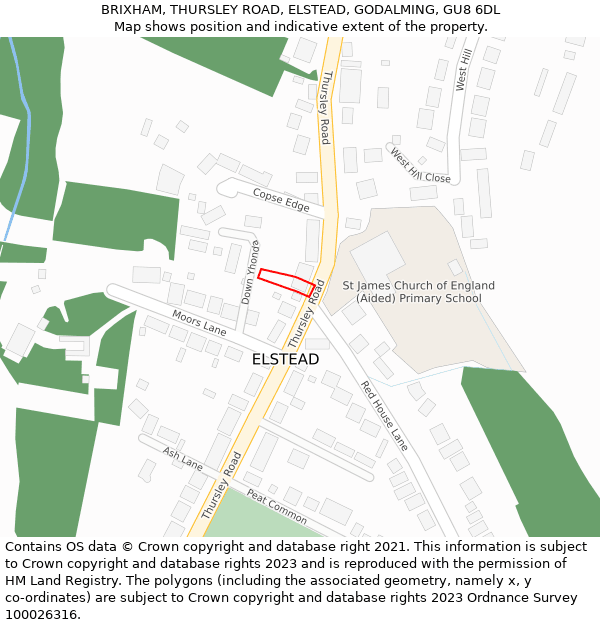BRIXHAM, THURSLEY ROAD, ELSTEAD, GODALMING, GU8 6DL: Location map and indicative extent of plot