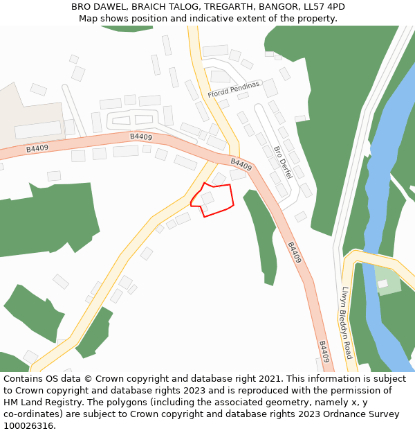 BRO DAWEL, BRAICH TALOG, TREGARTH, BANGOR, LL57 4PD: Location map and indicative extent of plot