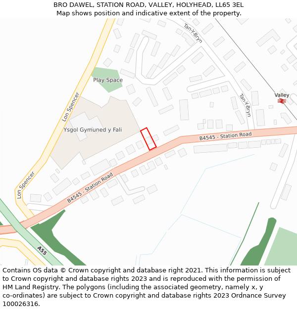 BRO DAWEL, STATION ROAD, VALLEY, HOLYHEAD, LL65 3EL: Location map and indicative extent of plot