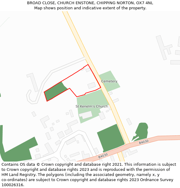 BROAD CLOSE, CHURCH ENSTONE, CHIPPING NORTON, OX7 4NL: Location map and indicative extent of plot