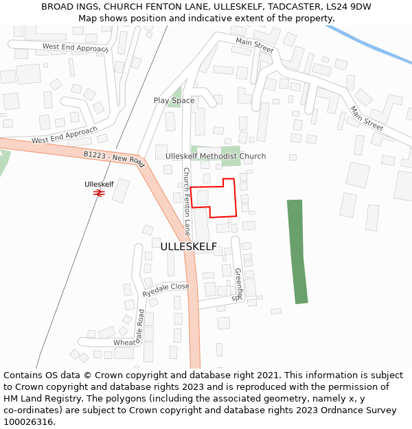 BROAD INGS, CHURCH FENTON LANE, ULLESKELF, TADCASTER, LS24 9DW: Location map and indicative extent of plot