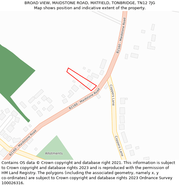 BROAD VIEW, MAIDSTONE ROAD, MATFIELD, TONBRIDGE, TN12 7JG: Location map and indicative extent of plot