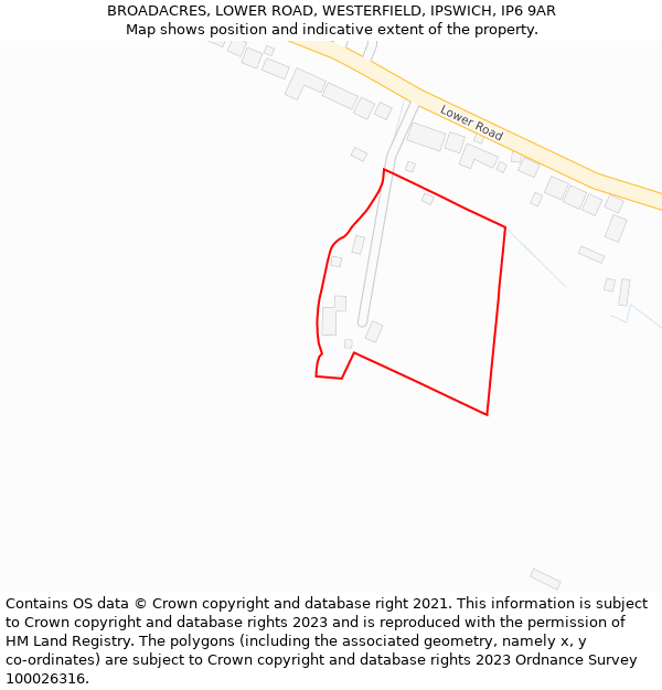BROADACRES, LOWER ROAD, WESTERFIELD, IPSWICH, IP6 9AR: Location map and indicative extent of plot