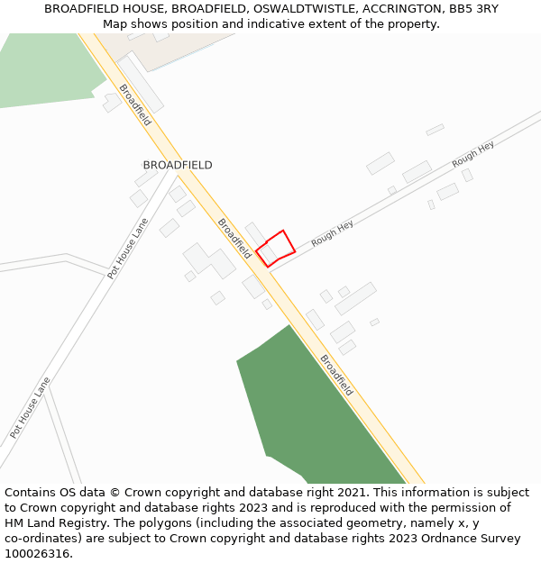 BROADFIELD HOUSE, BROADFIELD, OSWALDTWISTLE, ACCRINGTON, BB5 3RY: Location map and indicative extent of plot