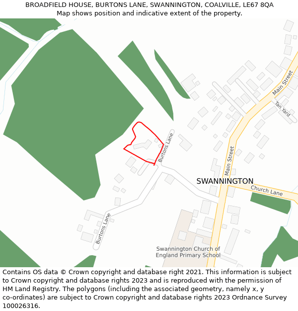 BROADFIELD HOUSE, BURTONS LANE, SWANNINGTON, COALVILLE, LE67 8QA: Location map and indicative extent of plot
