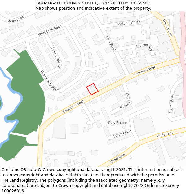 BROADGATE, BODMIN STREET, HOLSWORTHY, EX22 6BH: Location map and indicative extent of plot