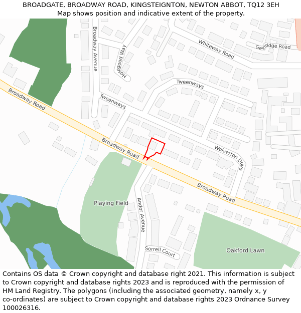 BROADGATE, BROADWAY ROAD, KINGSTEIGNTON, NEWTON ABBOT, TQ12 3EH: Location map and indicative extent of plot
