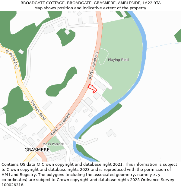 BROADGATE COTTAGE, BROADGATE, GRASMERE, AMBLESIDE, LA22 9TA: Location map and indicative extent of plot