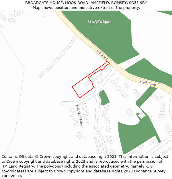 BROADGATE HOUSE, HOOK ROAD, AMPFIELD, ROMSEY, SO51 9BY: Location map and indicative extent of plot