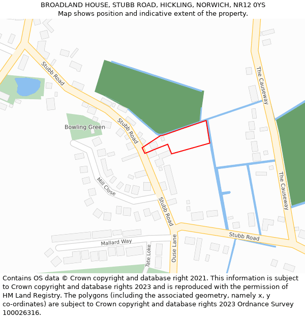 BROADLAND HOUSE, STUBB ROAD, HICKLING, NORWICH, NR12 0YS: Location map and indicative extent of plot