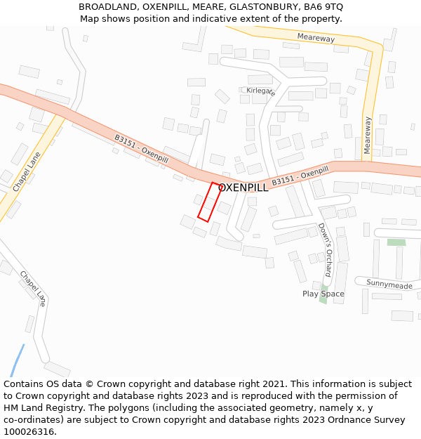 BROADLAND, OXENPILL, MEARE, GLASTONBURY, BA6 9TQ: Location map and indicative extent of plot