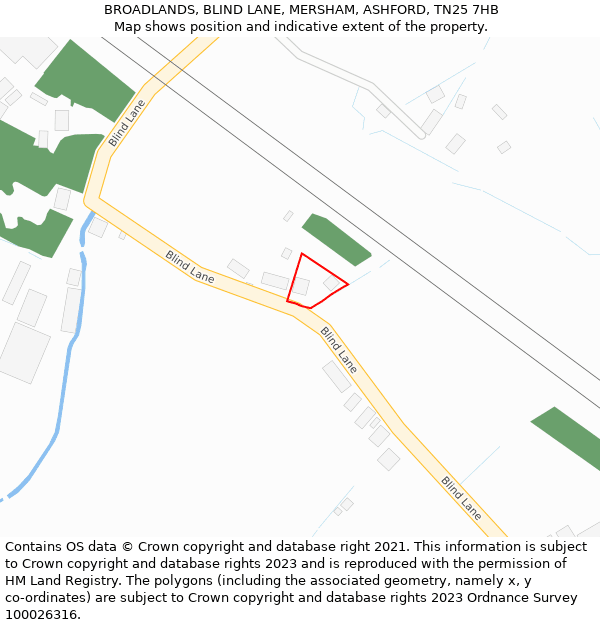 BROADLANDS, BLIND LANE, MERSHAM, ASHFORD, TN25 7HB: Location map and indicative extent of plot