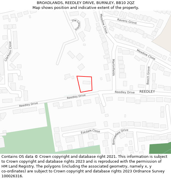 BROADLANDS, REEDLEY DRIVE, BURNLEY, BB10 2QZ: Location map and indicative extent of plot