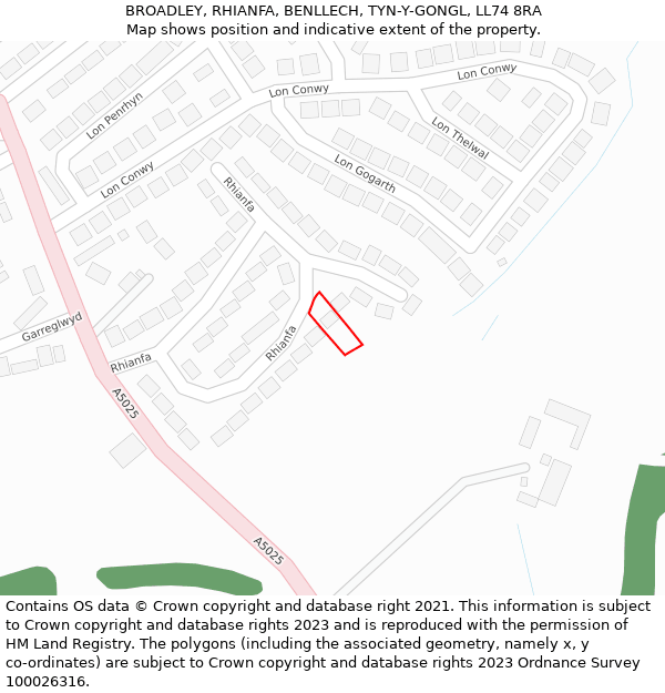 BROADLEY, RHIANFA, BENLLECH, TYN-Y-GONGL, LL74 8RA: Location map and indicative extent of plot