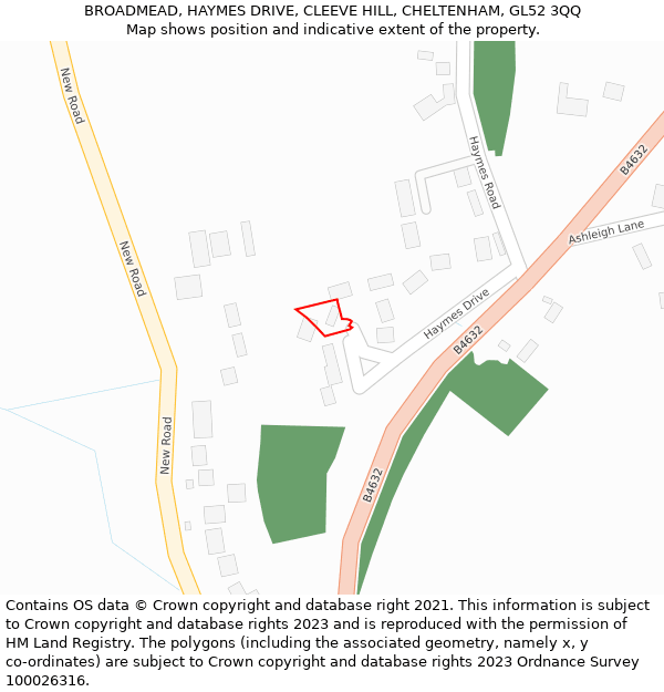 BROADMEAD, HAYMES DRIVE, CLEEVE HILL, CHELTENHAM, GL52 3QQ: Location map and indicative extent of plot