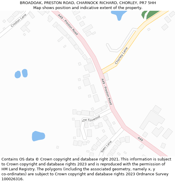 BROADOAK, PRESTON ROAD, CHARNOCK RICHARD, CHORLEY, PR7 5HH: Location map and indicative extent of plot