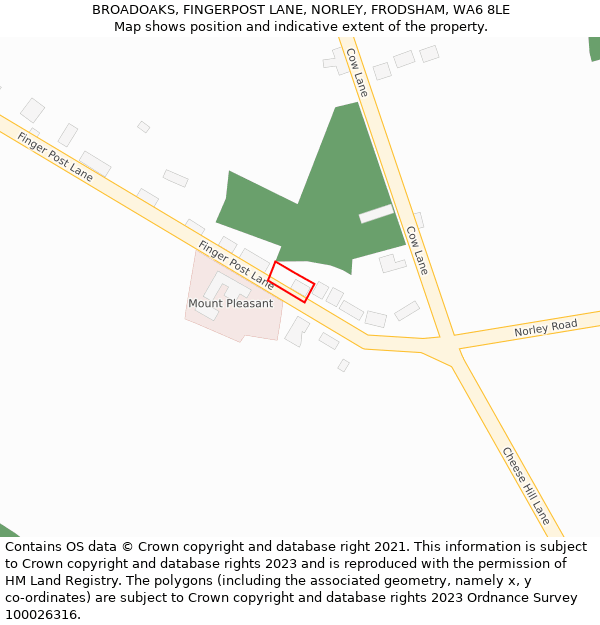 BROADOAKS, FINGERPOST LANE, NORLEY, FRODSHAM, WA6 8LE: Location map and indicative extent of plot