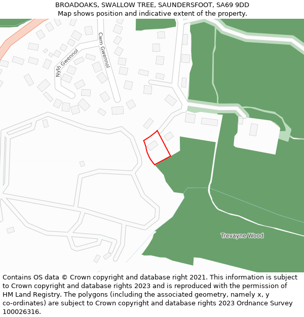 BROADOAKS, SWALLOW TREE, SAUNDERSFOOT, SA69 9DD: Location map and indicative extent of plot