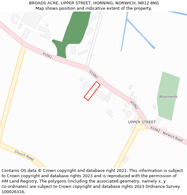 BROADS ACRE, UPPER STREET, HORNING, NORWICH, NR12 8NG: Location map and indicative extent of plot