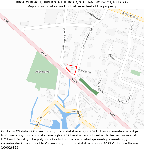 BROADS REACH, UPPER STAITHE ROAD, STALHAM, NORWICH, NR12 9AX: Location map and indicative extent of plot