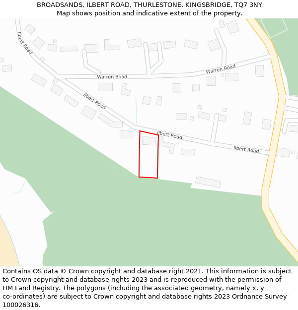 BROADSANDS, ILBERT ROAD, THURLESTONE, KINGSBRIDGE, TQ7 3NY: Location map and indicative extent of plot