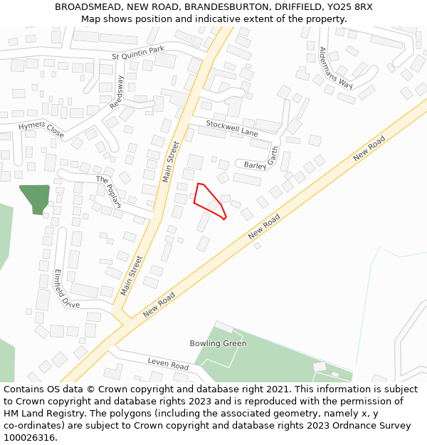 BROADSMEAD, NEW ROAD, BRANDESBURTON, DRIFFIELD, YO25 8RX: Location map and indicative extent of plot