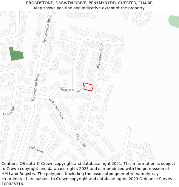 BROADSTONE, DARWEN DRIVE, PENYMYNYDD, CHESTER, CH4 0PJ: Location map and indicative extent of plot