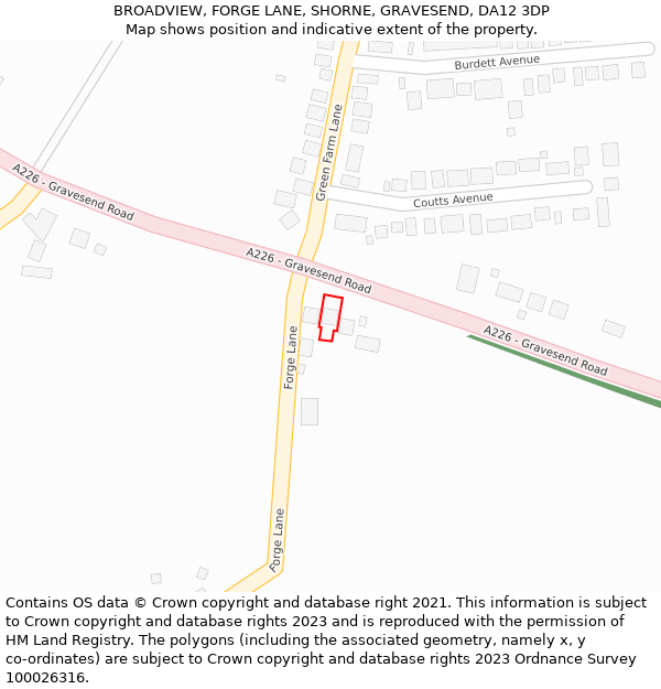 BROADVIEW, FORGE LANE, SHORNE, GRAVESEND, DA12 3DP: Location map and indicative extent of plot