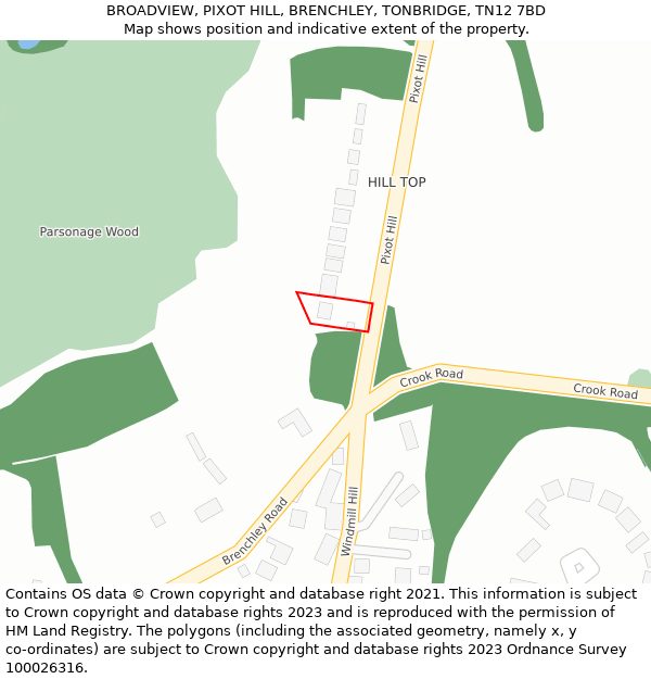 BROADVIEW, PIXOT HILL, BRENCHLEY, TONBRIDGE, TN12 7BD: Location map and indicative extent of plot