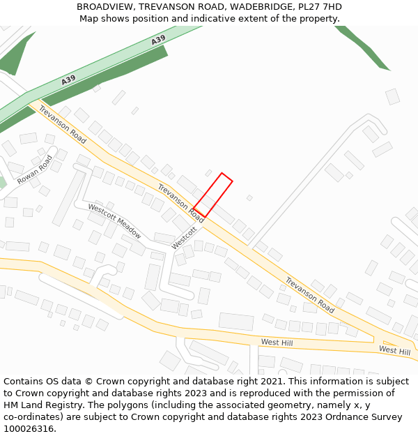 BROADVIEW, TREVANSON ROAD, WADEBRIDGE, PL27 7HD: Location map and indicative extent of plot