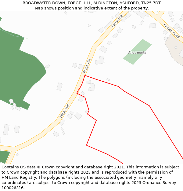 BROADWATER DOWN, FORGE HILL, ALDINGTON, ASHFORD, TN25 7DT: Location map and indicative extent of plot