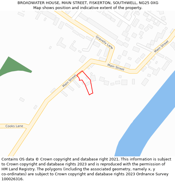 BROADWATER HOUSE, MAIN STREET, FISKERTON, SOUTHWELL, NG25 0XG: Location map and indicative extent of plot