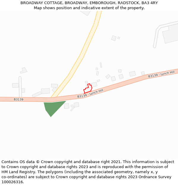 BROADWAY COTTAGE, BROADWAY, EMBOROUGH, RADSTOCK, BA3 4RY: Location map and indicative extent of plot