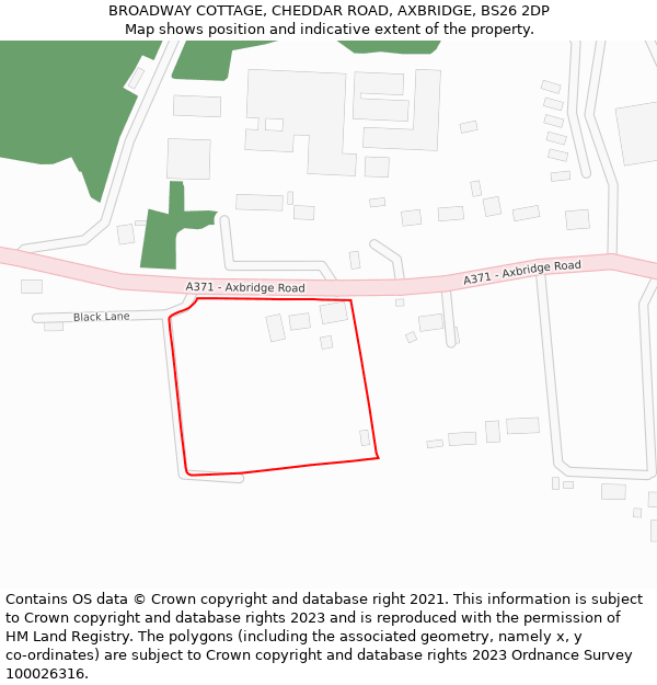 BROADWAY COTTAGE, CHEDDAR ROAD, AXBRIDGE, BS26 2DP: Location map and indicative extent of plot