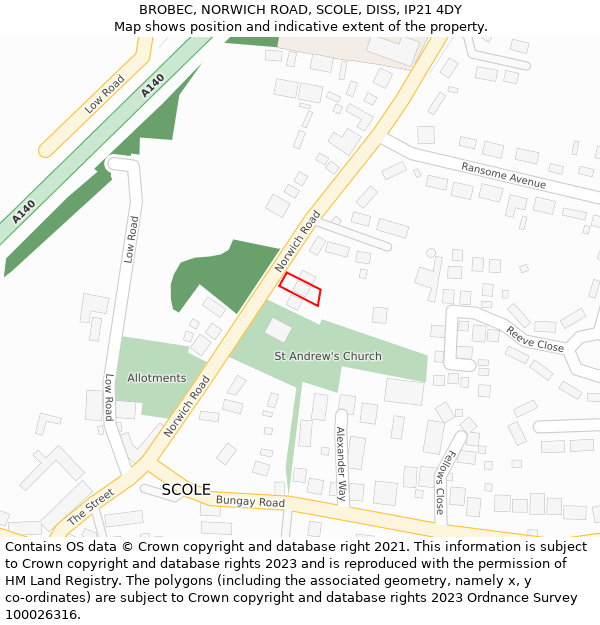 BROBEC, NORWICH ROAD, SCOLE, DISS, IP21 4DY: Location map and indicative extent of plot