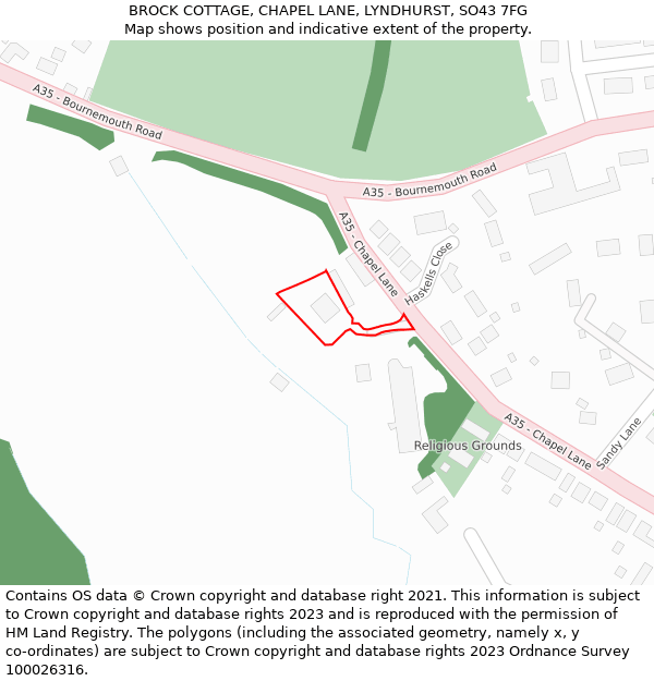 BROCK COTTAGE, CHAPEL LANE, LYNDHURST, SO43 7FG: Location map and indicative extent of plot