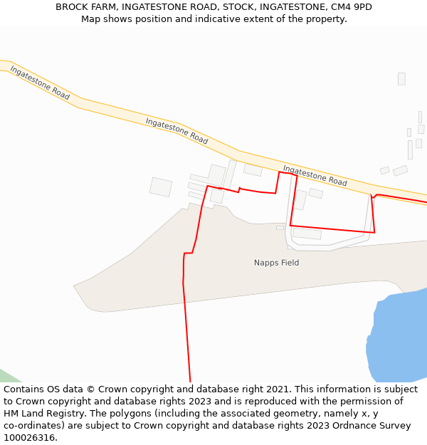 BROCK FARM, INGATESTONE ROAD, STOCK, INGATESTONE, CM4 9PD: Location map and indicative extent of plot