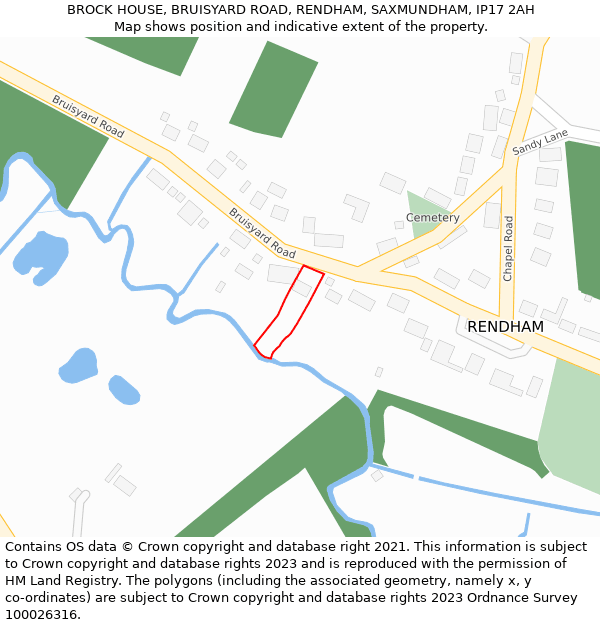 BROCK HOUSE, BRUISYARD ROAD, RENDHAM, SAXMUNDHAM, IP17 2AH: Location map and indicative extent of plot