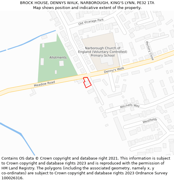 BROCK HOUSE, DENNYS WALK, NARBOROUGH, KING'S LYNN, PE32 1TA: Location map and indicative extent of plot