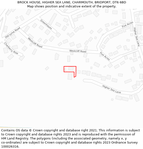 BROCK HOUSE, HIGHER SEA LANE, CHARMOUTH, BRIDPORT, DT6 6BD: Location map and indicative extent of plot