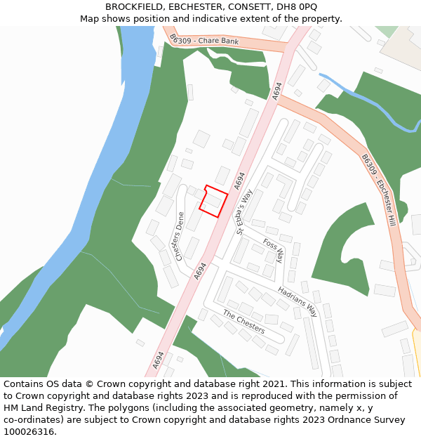 BROCKFIELD, EBCHESTER, CONSETT, DH8 0PQ: Location map and indicative extent of plot