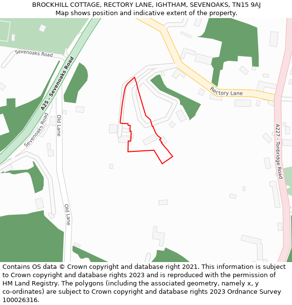 BROCKHILL COTTAGE, RECTORY LANE, IGHTHAM, SEVENOAKS, TN15 9AJ: Location map and indicative extent of plot