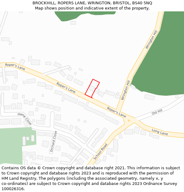 BROCKHILL, ROPERS LANE, WRINGTON, BRISTOL, BS40 5NQ: Location map and indicative extent of plot