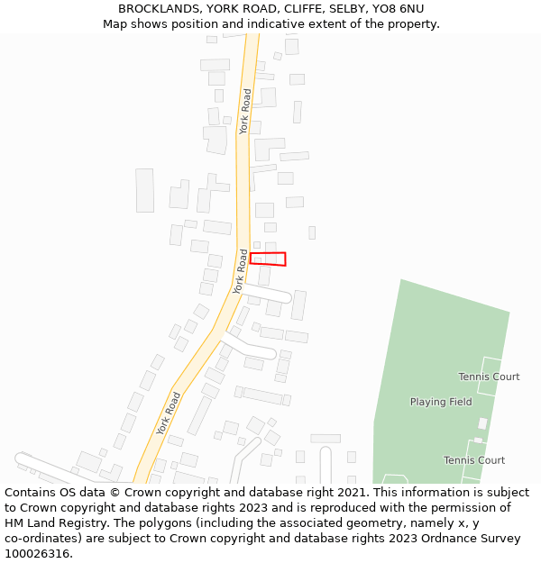 BROCKLANDS, YORK ROAD, CLIFFE, SELBY, YO8 6NU: Location map and indicative extent of plot
