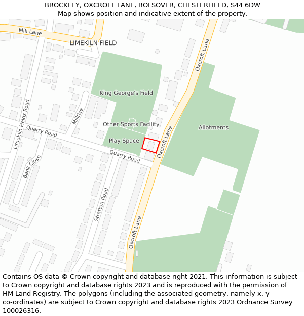 BROCKLEY, OXCROFT LANE, BOLSOVER, CHESTERFIELD, S44 6DW: Location map and indicative extent of plot