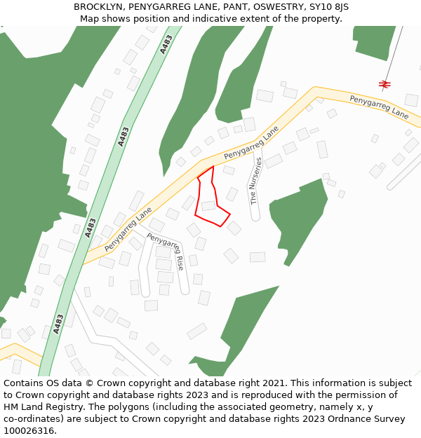 BROCKLYN, PENYGARREG LANE, PANT, OSWESTRY, SY10 8JS: Location map and indicative extent of plot